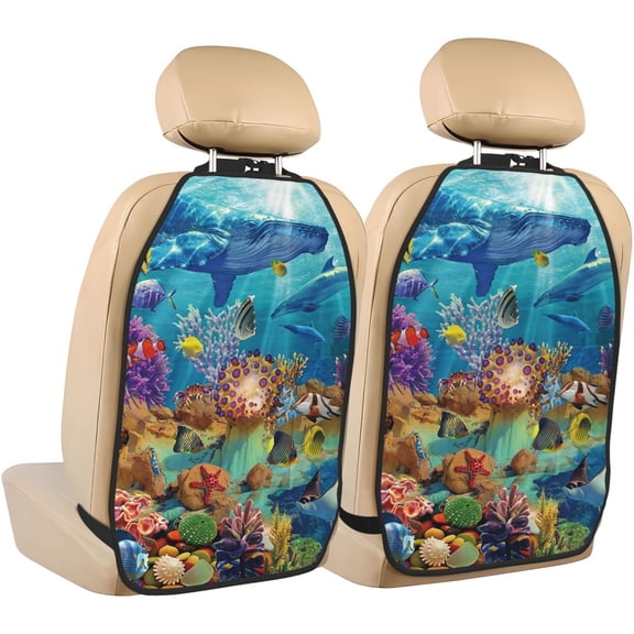 Xecao Sea World Pattern Car Seat Back Protector 2 Pack Large Capacity Pocket, Kick Mats Back Seat Protector