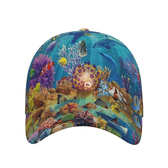 Xecao Sea World for Baseball Cap: Unisex, crafted from classic polyester twill fabric, featuring a soft unconstructed design