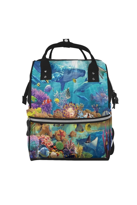 Sea World print Large Capacity Nappy Bag is a multi-functional waterproof travel backpack, perfect as a nursing bag or mummy backpack for women