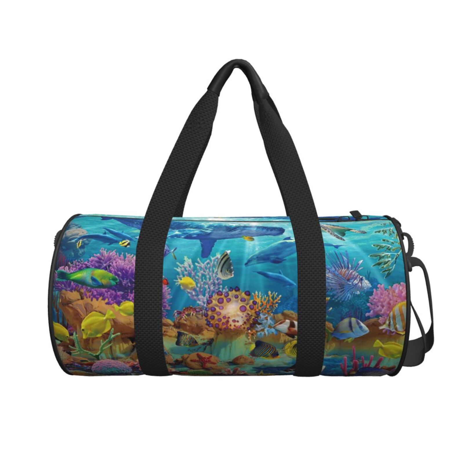 Xecao Sea World print Round Travel Duffel Bag is a foldable gym bag ...
