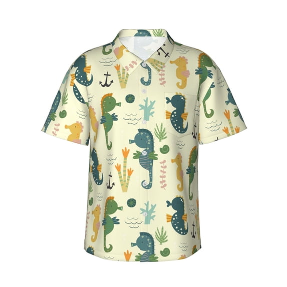 Xecao Seahorse print Hawaiian shirt - a stylish short-sleeve button-down for men, perfect for casual beach and tropical outings.