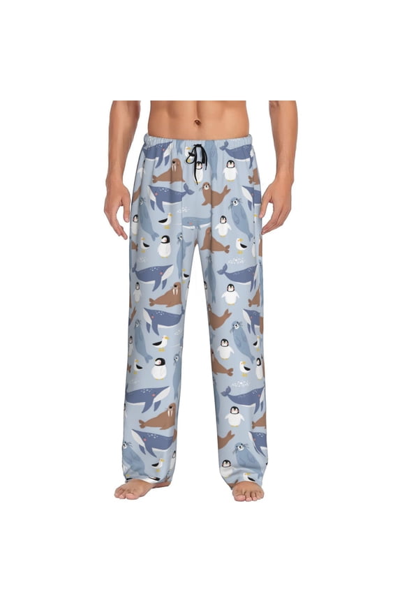Seal Fox Seagull Whales Print Men's Straight Lounge Pajama Pants - The Ultimate in Comfortable Sleepwear-Large