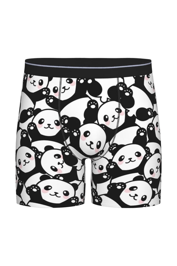 Seamless Pattern Cute Panda Print Boxer Briefs for Men's Stretch Moisture-Wicking Underwear, Mid-Rise Classics breathable fabric