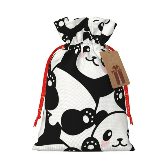 Xecao Seamless Pattern Cute Panda Print Burlap Gift Bags with Drawstring and Gift Tags, Gift Bags, Burlap Bags, Jute Bags for Party, Christmas, DIY Craft Bags-Medium