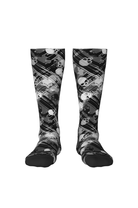 Seamless Pattern With Skulls print thigh-high socks, crafted for both men and women with a stretchy, high-opaque design perfect for daily wear