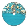 thumbnail image 1 of Xecao Seashells And Fishing Net On Blue Wooden Table Pattern Christmas Tree Skirt Round Xmas Tree Mat Base Cover for Holiday Home Decorations-30", 1 of 6