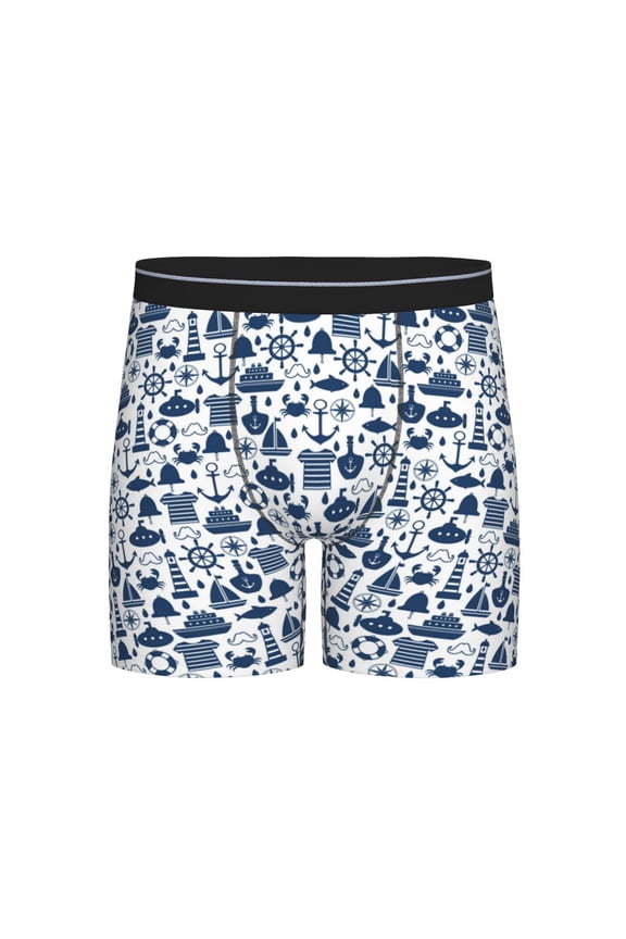 Seaside Primary Color Print Boxer Briefs for Men's Stretch Moisture-Wicking Underwear, Mid-Rise Classics breathable fabric