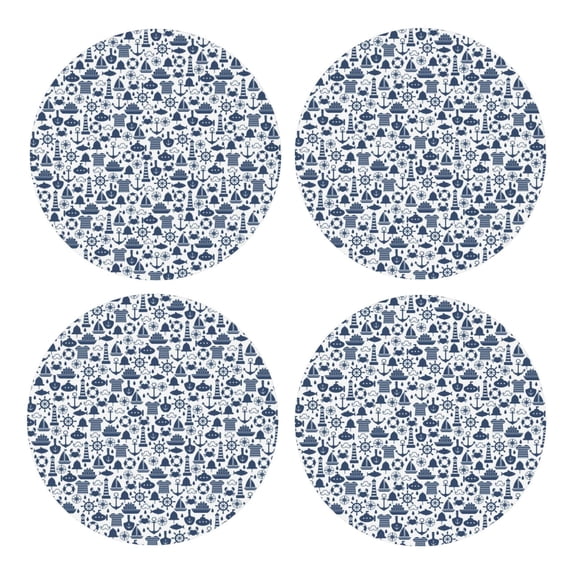 Xecao Seaside Primary Color for MDF Cork Coaster 4 Pcs,Drink Coasters,Suit for House Warming Gifts New Home ,Coffee Table Decor-Round Shape