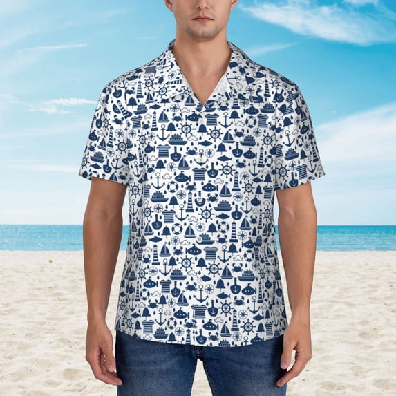 Xecao Seaside Primary Color print Hawaiian shirt - a stylish short-sleeve button-down for men, perfect for casual beach and tropical outings.