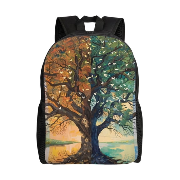 Xecao Seasonal Tree Reflection Print School Backpack with Laptop Compartment Small Travel Laptop Backpack for Women Men Waterproof College Backpack Simple School Bag
