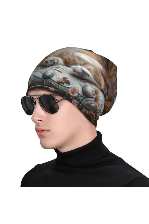 Serene Kitten Kingdom Print Beanie Knitted Hat for Men Women, Winter Fashion Knit Cuffed Caps Unisex