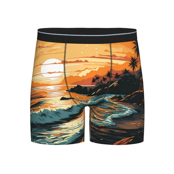 Xecao Serene Ocean Sunset Print Boxer Briefs for Men's Stretch Moisture-Wicking Underwear, Mid-Rise Classics breathable fabric