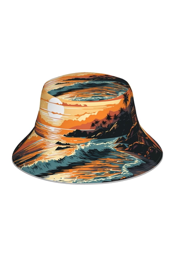 Serene Ocean Sunset Print Men and Women Night Reflective Hat Runner Cap Visor Bucket Hat Boonie Cap