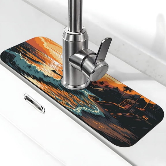 Xecao Serene Ocean Sunset for Kitchen Sink Splash Guard Faucet Mat , Faucet Guard & Draining mat, (15" X 5.5" )