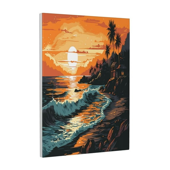 Xecao Serene Ocean Sunset for Ready-to-Hang Canvas Art 12x16 Inches - Waterproof HD Print Solid Wood Frame for Gifting,Vertical