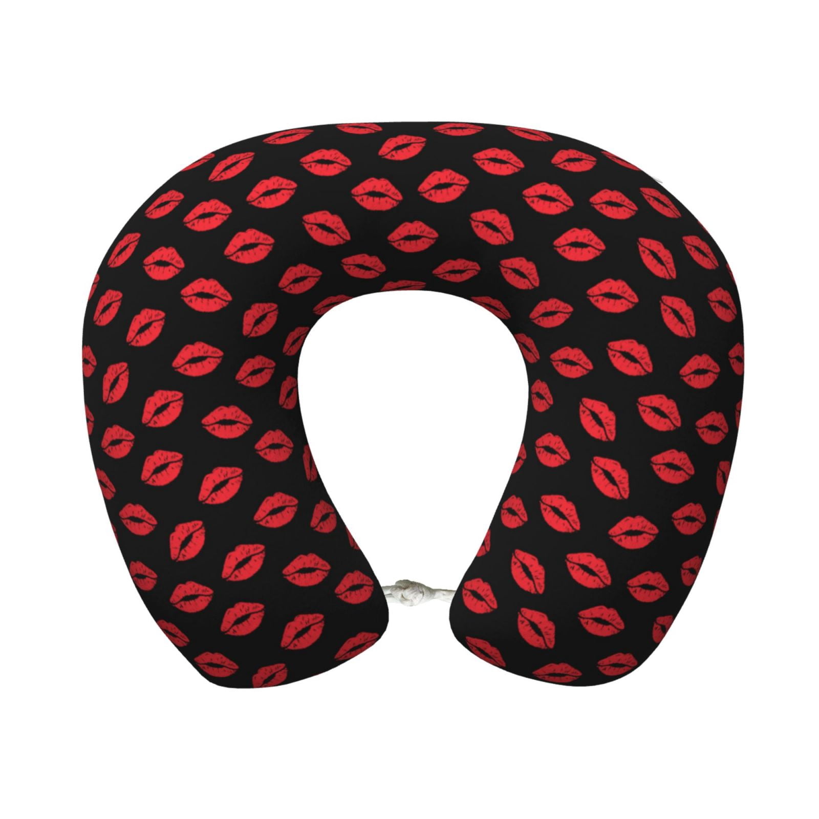 Xecao Sexy Red Lips Kiss Print Memory Foam Cervical Neck Pillow Versatile U-Shaped Pillows for Home,Office,Camping,Travelling,Soft Washable Cover