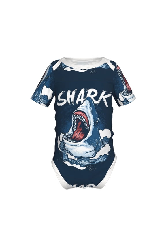 Shark Pattern Baby Climbing Bodysuit Short Sleeve Onesie Unisex 0-12 Months Baby Shirt Newborn Outfits Crotch snap design-18 Months