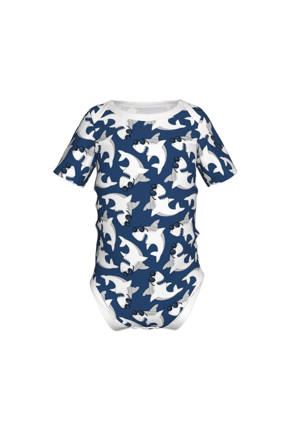 Shark Pattern Baby Climbing Bodysuit Short Sleeve Onesie Unisex 0-12 Months Baby Shirt Newborn Outfits Crotch snap design-2 Years
