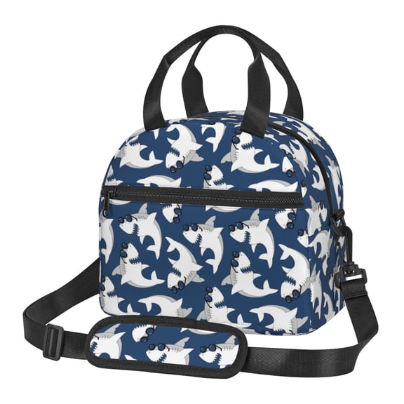 Xecao Shark Print Insulated Lunch Box, Lunch Cags Lunch Bag Featuring An Adjustable Shoulder Strap