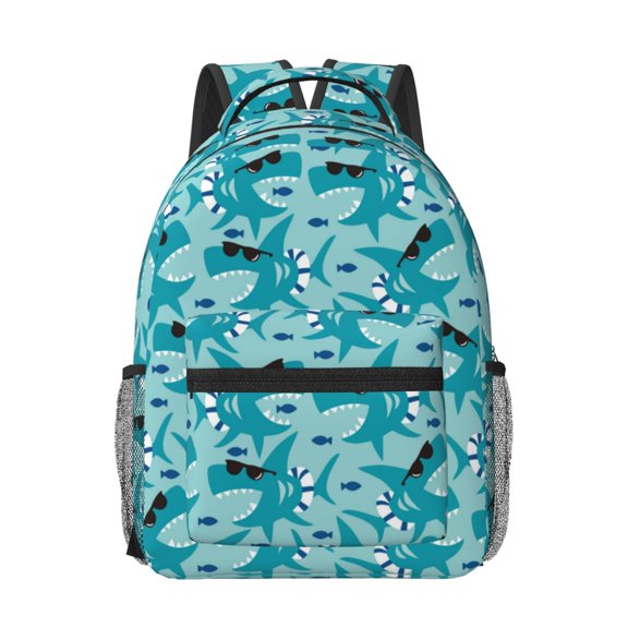 Xecao Shark Wearing Sunglasses Travel Backpack: A spacious, stylish computer backpack ideal for men and women, perfect for college, school, or daily travels