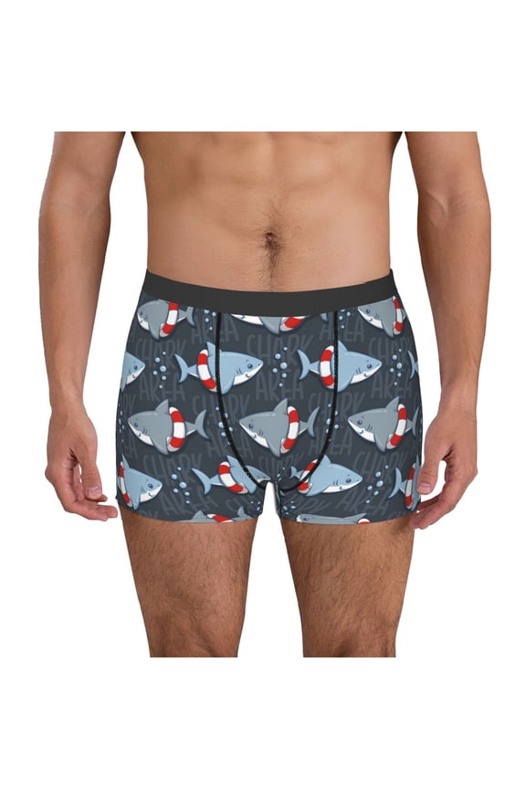 Shark Wearing Swim Ring Print Men's Underwear Boxer Briefs Pack - Your ComfortSoft, Moisture-Wicking, and Breathable Choice for Men's Underwear-X-Large