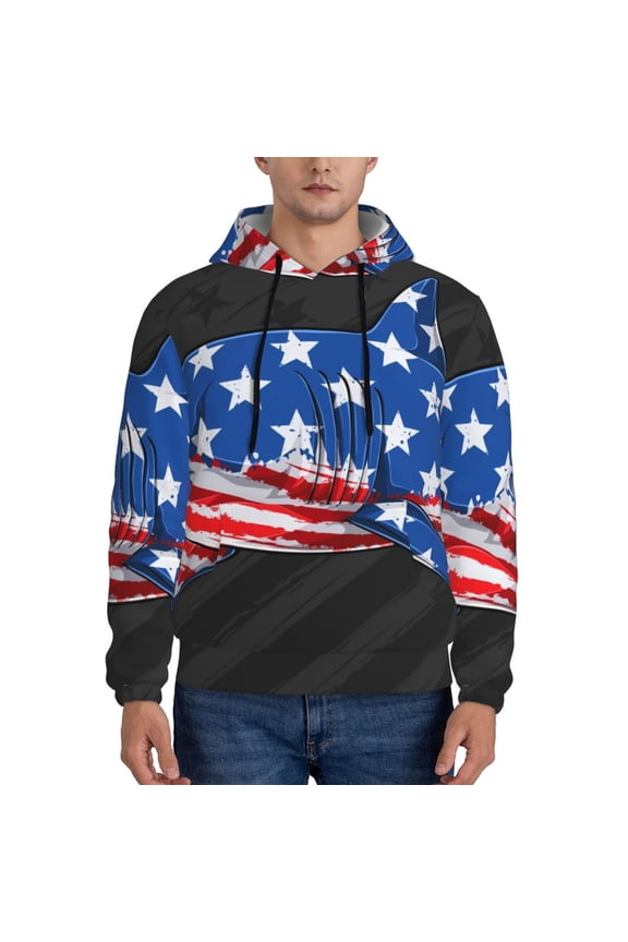 Shark With USA Flag Pattern Men's Adult Pullover Hoodie,Hooded Sweatshirt-Small