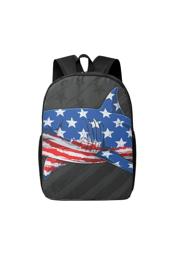 Shark With USA Flag print Travel Backpack, Large Computer Backpack for Men Women, College School Rucksack Book Bag