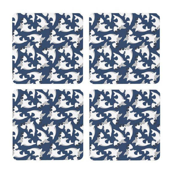 Xecao Shark for MDF Cork Coaster 4 Pcs,Drink Coasters,Suit for House Warming Gifts New Home ,Coffee Table Decor-Square