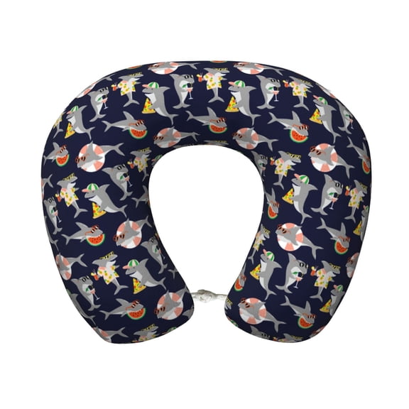 Xecao Sharks In Sunglasses Print Memory Foam Cervical Neck Pillow Versatile U-Shaped Pillows for Home,Office,Camping,Travelling,Soft Washable Cover
