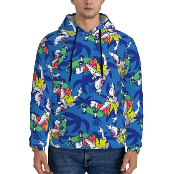 Xecao Sharks Skateboarding With Palm Pattern Men's Adult Pullover Hoodie,Hooded Sweatshirt-X-Large