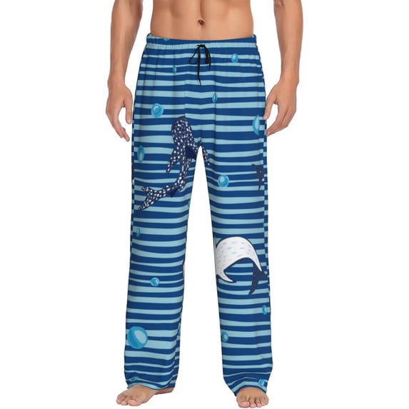 Xecao Sharks on White Blue Striped Men's Straight Lounge Pajama Pants: The Ultimate in Comfortable Sleepwear