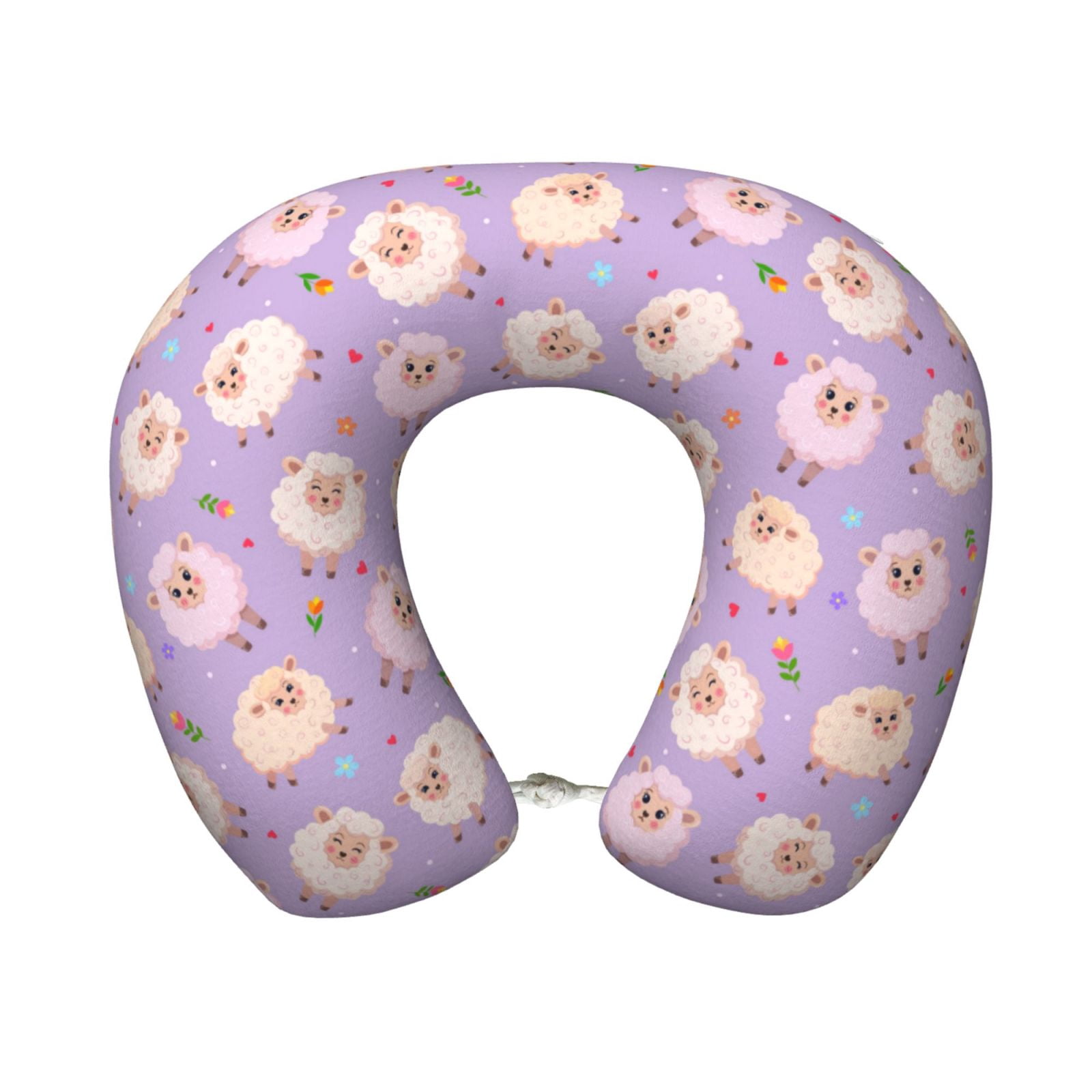 Xecao Sheeps Print Memory Foam Cervical Neck Pillow Versatile U-Shaped Pillows for Home,Office,Camping,Travelling,Soft Washable Cover