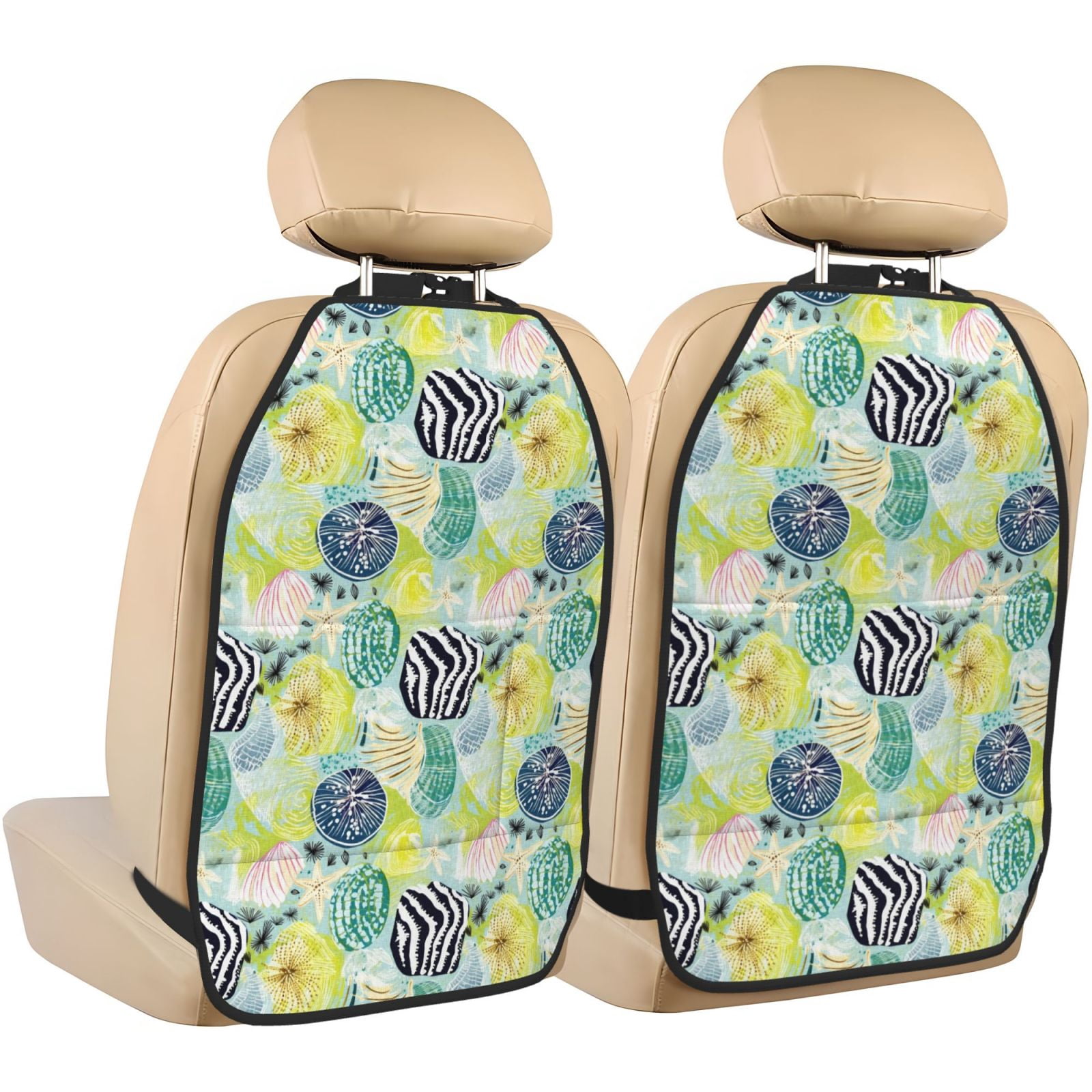 Xecao Shell Clam Pattern Car Seat Back Protector 2 Pack Large Capacity Pocket, Kick Mats Back Seat Protector
