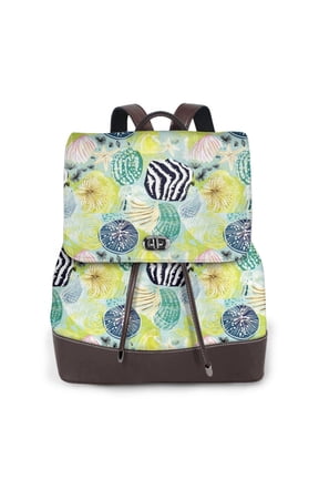 Shell Clam Print Large Backpack Soft Leather for Women Travel with Compartment, Adjustable Convertible Strap