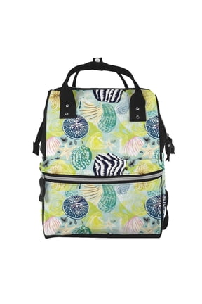 Shell Clam print Large Capacity Nappy Bag is a multi-functional waterproof travel backpack, perfect as a nursing bag or mummy backpack for women