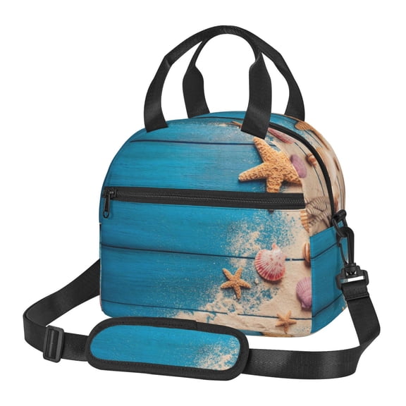 Xecao Shells and Starfish Print Insulated Lunch Box, Lunch Cags Lunch Bag Featuring An Adjustable Shoulder Strap