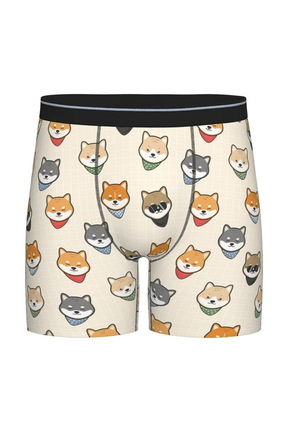 Shiba Head Face Print Boxer Briefs for Men's Stretch Moisture-Wicking Underwear, Mid-Rise Classics breathable fabric