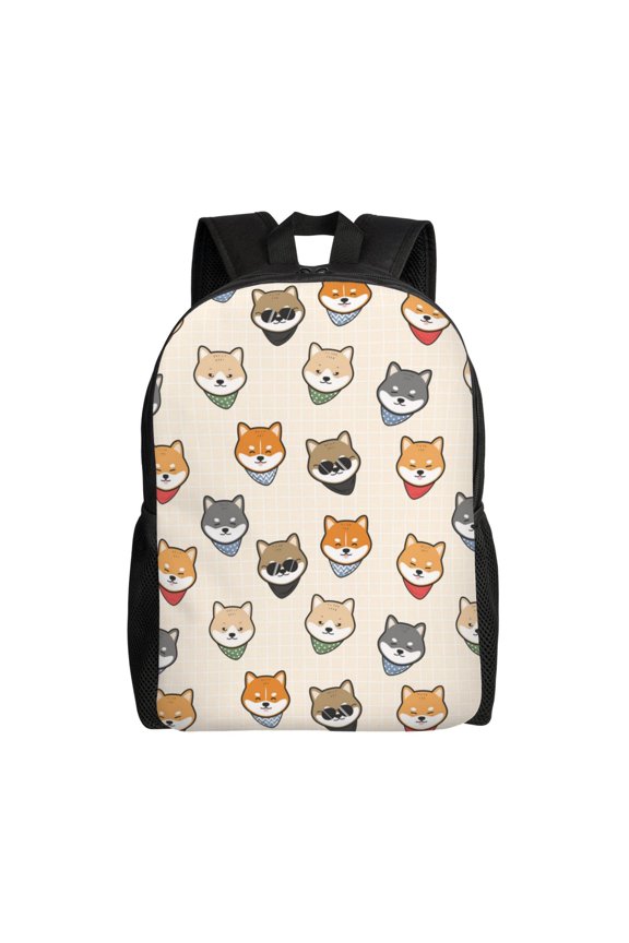 Shiba Head Face Print School Backpack with Laptop Compartment Small Travel Laptop Backpack for Women Men Waterproof College Backpack Simple School Bag