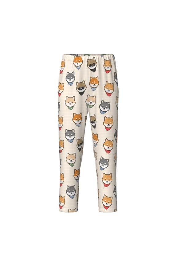 Shiba Head Face Print Teenagers' Pajama Pants Long Sleep Pants Soft Elastic Waist Pajama Bottoms Elastic waist with 2 Pockets 5-16 Years-Large