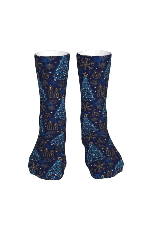 Shining Christmas Tree Print Fashion No Heel Casual Crew Socks Cushioned Breathable for Men Women - Moisture wicking,Not easy to fade Suitable for daily