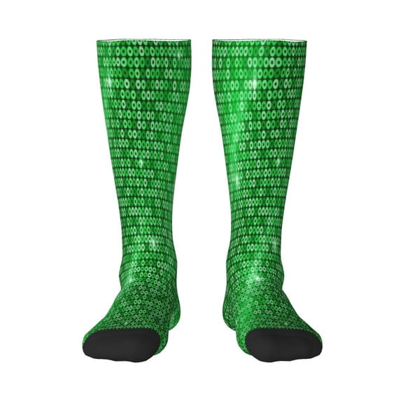 Xecao Shiny round green sequins Print Compression Socks for Both Men And Women for Running, Travel, Flight, Nurse