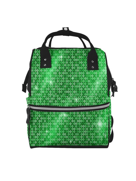 Shiny round green sequins Print Large Capacity Nappy Bag Is a Multi-Functional Waterproof Travel Backpack, Perfect as a Nursing Bag or Mummy Backpack for Women