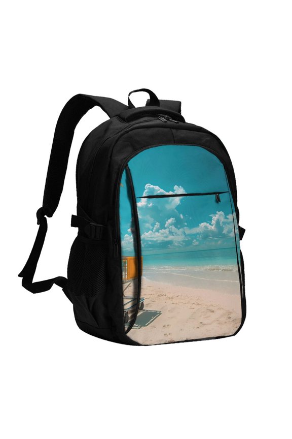 Shopping Cart On Tropical Beach for Travel Laptop Backpack, USB-Charging-Enabled, Spacious Business Backpack for Men and Women,College School Computer Bag
