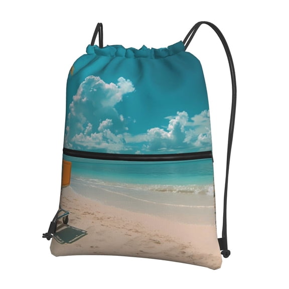 Xecao Shopping Cart On Tropical Beach for Drawstring Bags,Pull String Backpack Bags,String Bag Sackpack
