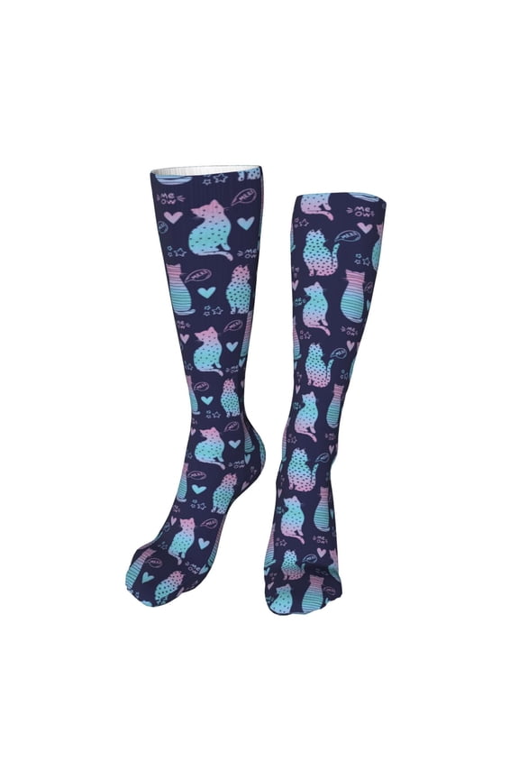 Silhouette Cats Print Calf Socks Seamless Toe, Knee High Long Socks, Sports Socks Trouser Socks for Women and Men-One Size