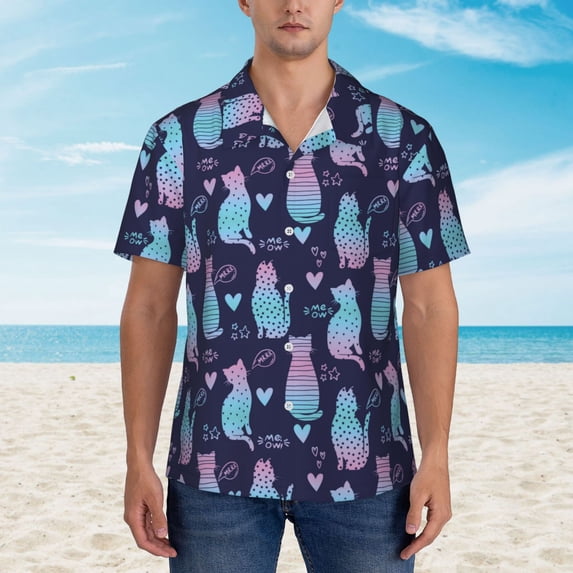 Xecao Silhouette Cats print Hawaiian shirt - a stylish short-sleeve button-down for men, perfect for casual beach and tropical outings.