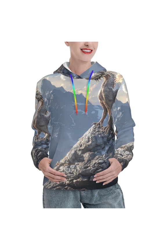 Silver Dragon Mountain Peaks Pattern Hoodies for Women Sweatshirts Long Sleeve Sweatshirts Pullover Outfits with Pocket-