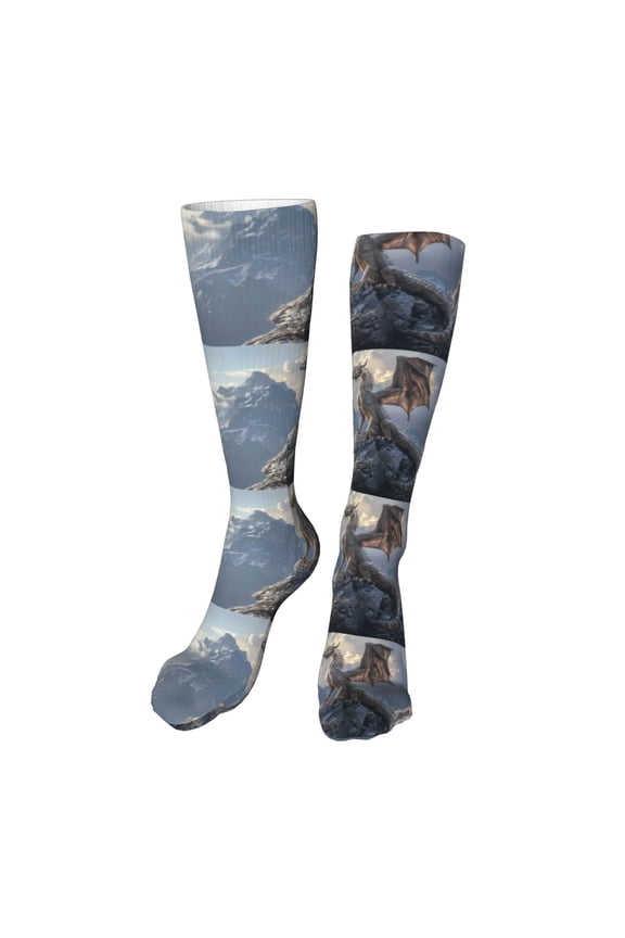 Silver Dragon Mountain Peaks Print Calf Socks Seamless Toe, Knee High Long Socks, Sports Socks Trouser Socks for Women and Men-One Size