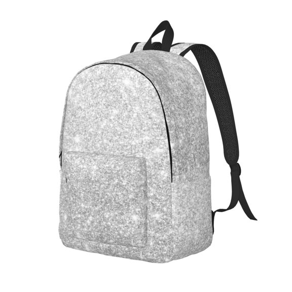 Xecao Silver Glitter Canvas College Laptop Backpack, a durable rucksack designed for both men and women, ideal for travel, school, and daily use-Small