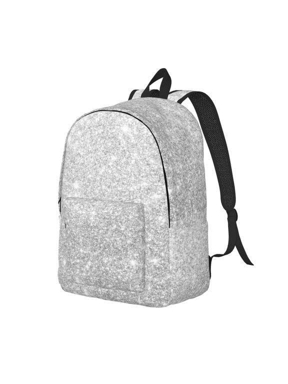 Silver Glitter Canvas College Laptop Backpack, a durable rucksack designed for both men and women, ideal for travel, school, and daily use-Small